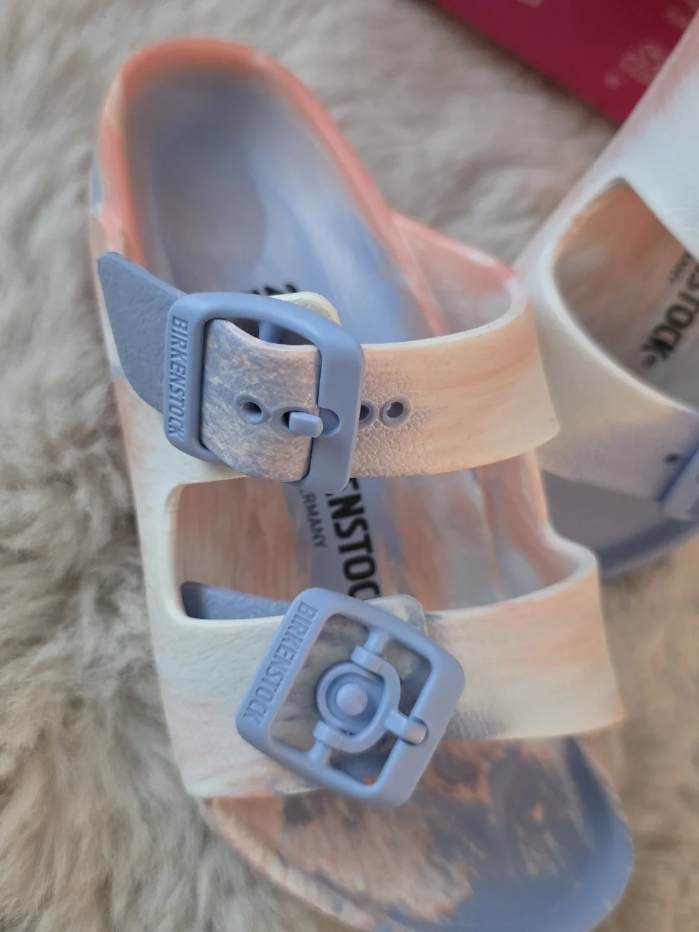 Birkenstock Kids Arizona EVA Sandals in Pastel Blue and Peach